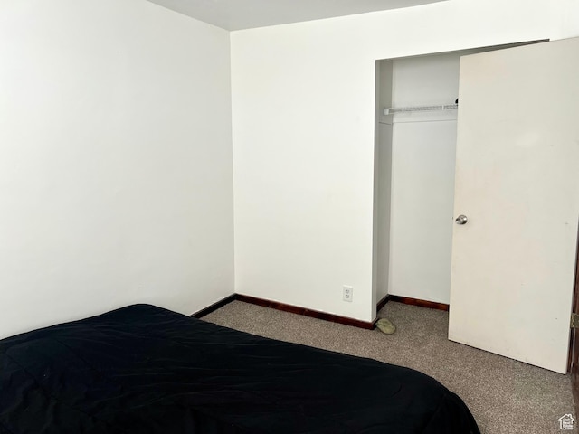 unfurnished bedroom with carpet flooring and a closet