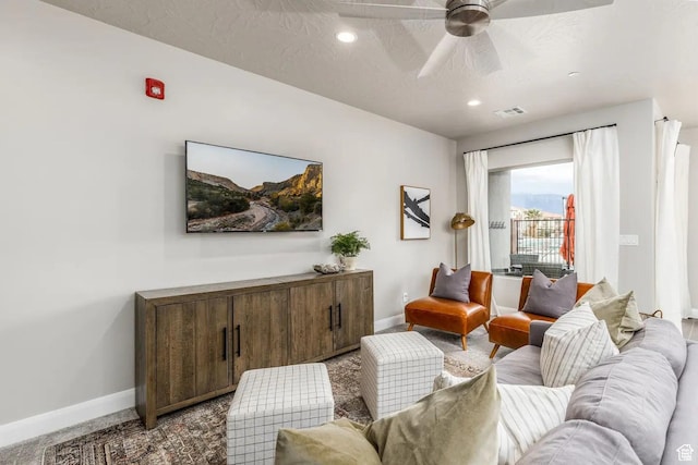 355 N 2020 W, Hurricane, UT 84737 - carpeted living room with ceiling fan and a textured ceiling