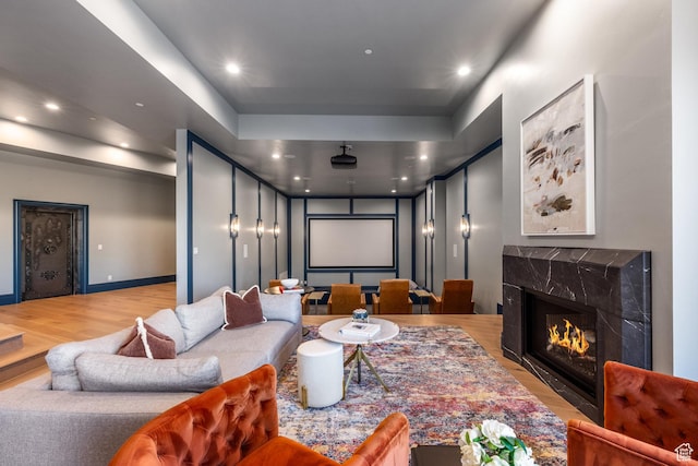 1515 E Bluff Point Dr, Draper, UT 84020 - cinema with a high end fireplace and hardwood / wood-style flooring