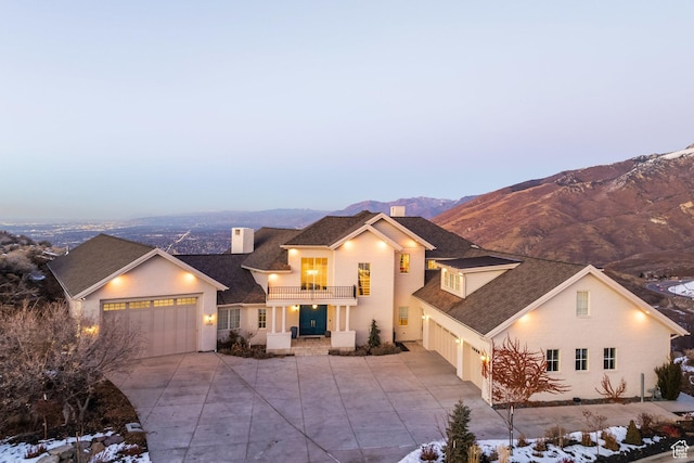 1515 E Bluff Point Dr, Draper, UT 84020 - view of front facade with a mountain view and a balcony