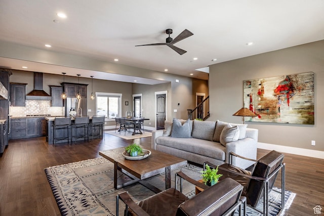 1773 E Longview Dr, Hideout, UT 84036 - living room featuring ceiling fan and dark hardwood / wood-style flooring