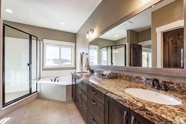 1773 E Longview Dr, Hideout, UT 84036 - bathroom featuring vanity, separate shower and tub, and tile patterned floors
