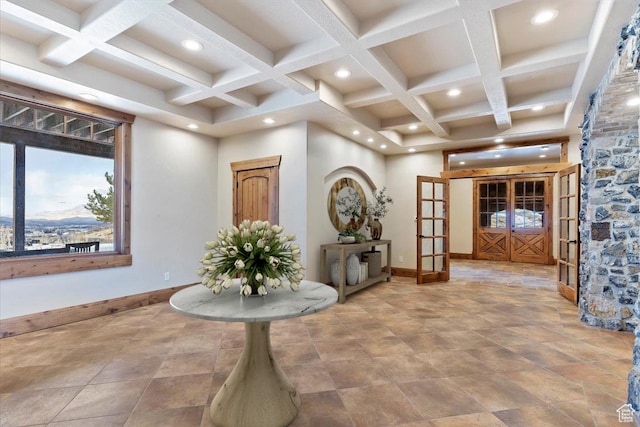 246 E Woods Creek Dr, Morgan, UT 84050 - interior space featuring beamed ceiling, french doors, and coffered ceiling