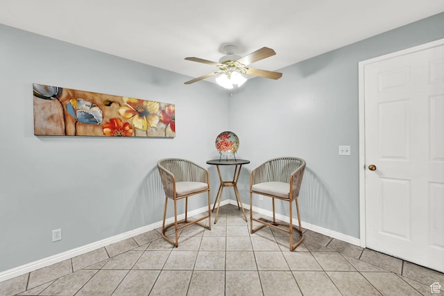 967 E 2800 N, North Ogden, UT 84414 - living area featuring light tile patterned flooring, ceiling fan, and baseboards