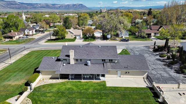 drone / aerial view with a mountain view