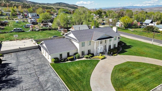 drone / aerial view with a mountain view