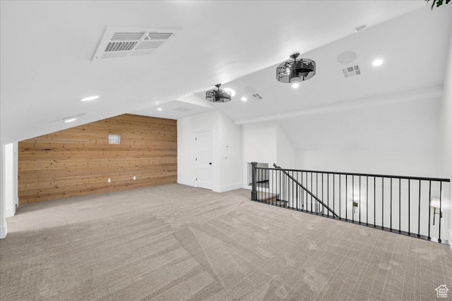4009 S 2420 E, St George, UT 84790 - additional living space with wood walls, carpet flooring, lofted ceiling, and recessed lighting