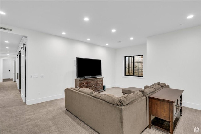 4009 S 2420 E, St George, UT 84790 - living room featuring light carpet, recessed lighting, and a barn door