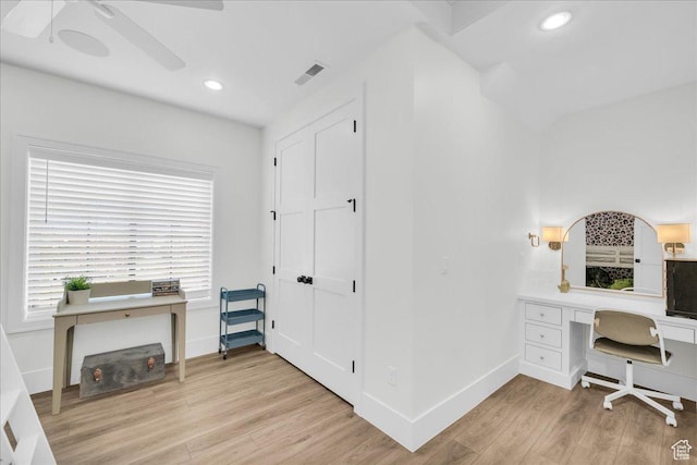 4009 S 2420 E, St George, UT 84790 - home office featuring light wood-type flooring, a ceiling fan, and recessed lighting