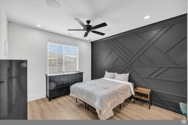 4009 S 2420 E, St George, UT 84790 - bedroom with light wood-style flooring, recessed lighting, and a ceiling fan