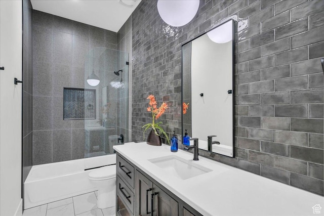 4009 S 2420 E, St George, UT 84790 - full bath featuring vanity, marble look tiles, and bathing tub / shower combination