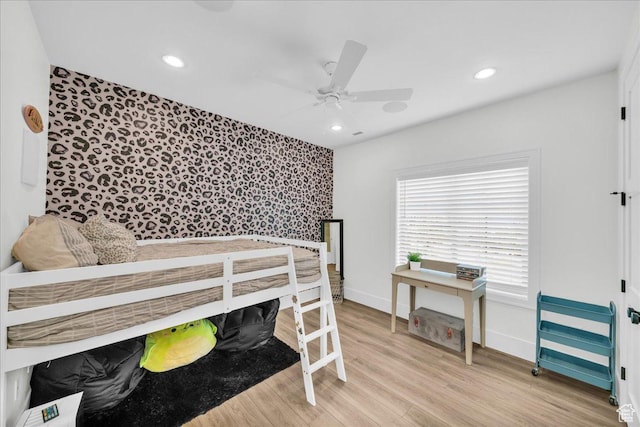 4009 S 2420 E, St George, UT 84790 - bedroom featuring light wood-style flooring, recessed lighting, and a ceiling fan