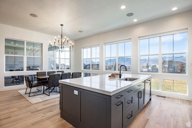 kitchen with sink, plenty of natural light, and light hardwood / wood-style flooring