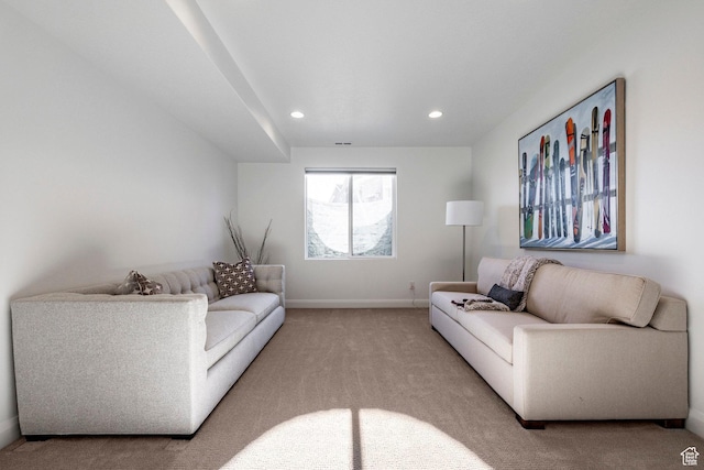 living room with light colored carpet