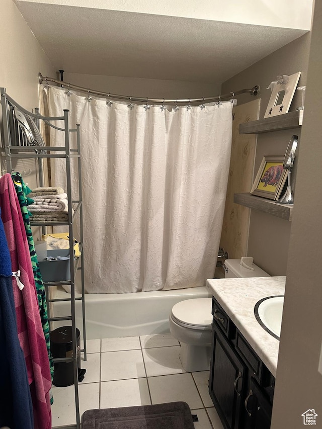 1704 N Hickory Ln W, Provo, UT 84604 - full bathroom with vanity, tile patterned flooring, shower / tub combo, and a textured ceiling