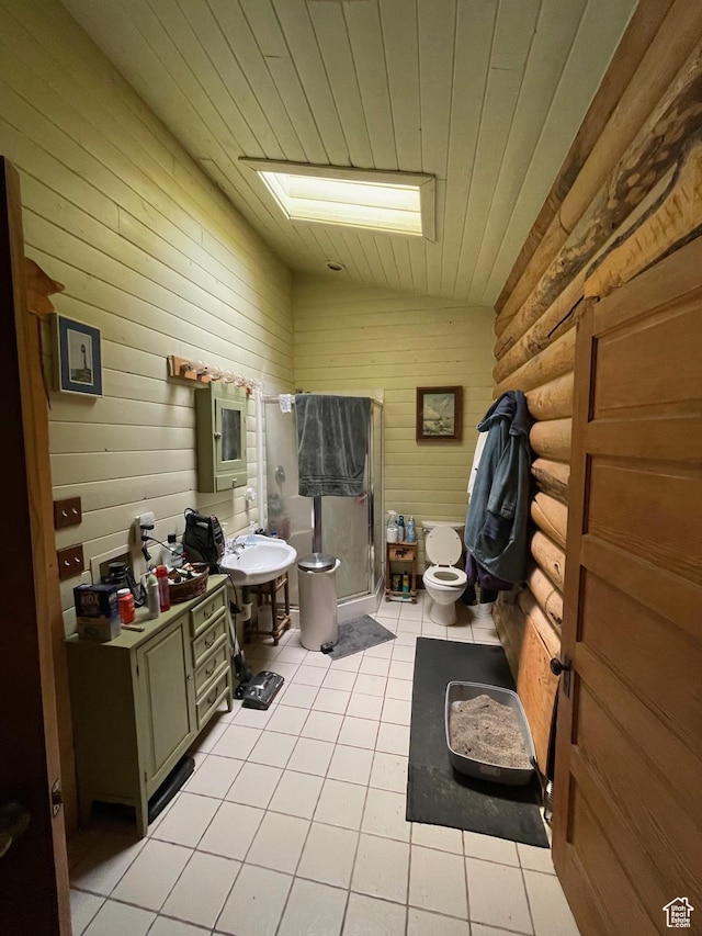 2637 N Water Canyon Ave, Huntsville, UT 84317 - bathroom featuring tile patterned flooring, lofted ceiling, and wooden ceiling