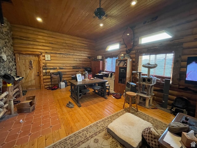 2637 N Water Canyon Ave, Huntsville, UT 84317 - home office featuring log walls, hardwood / wood-style floors, and wooden ceiling