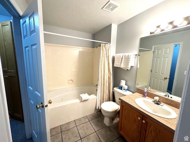 890 N Newberg Pl Unit 3, Garden City, UT 84028 - bathroom featuring shower / tub combo with curtain, tile patterned floors, vanity, and a textured ceiling