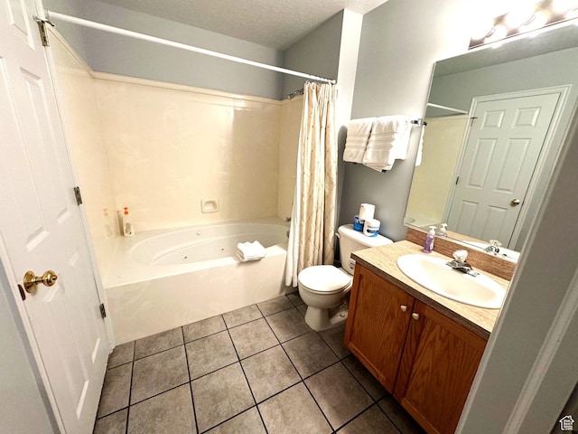 890 N Newberg Pl Unit 3, Garden City, UT 84028 - bathroom with shower / bath combination with curtain, vanity, tile patterned floors, and a textured ceiling