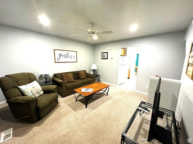 890 N Newberg Pl Unit 3, Garden City, UT 84028 - living room featuring ceiling fan, carpet floors, and a textured ceiling