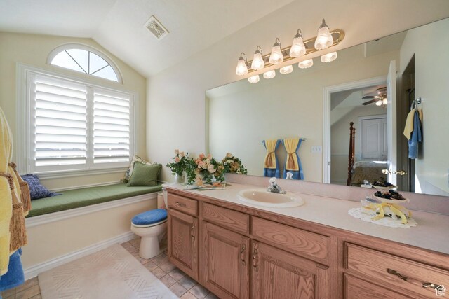 2594 W 1800 N, Farr West, UT 84404 - bathroom with tile patterned flooring, plenty of natural light, vanity, and vaulted ceiling
