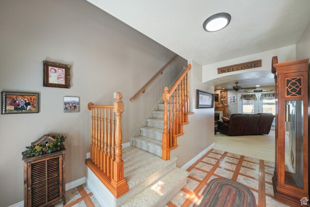 2594 W 1800 N, Farr West, UT 84404 - staircase featuring carpet and ceiling fan