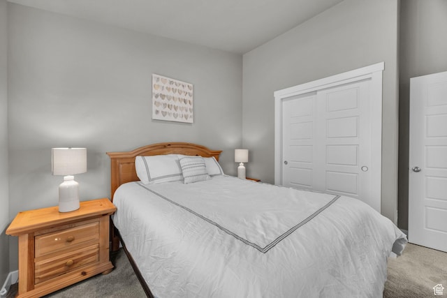 bedroom featuring carpet and a closet