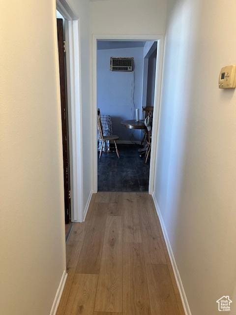 479 N Valeria Dr E, Layton, UT 84041 - corridor featuring baseboards, an AC wall unit, and wood finished floors