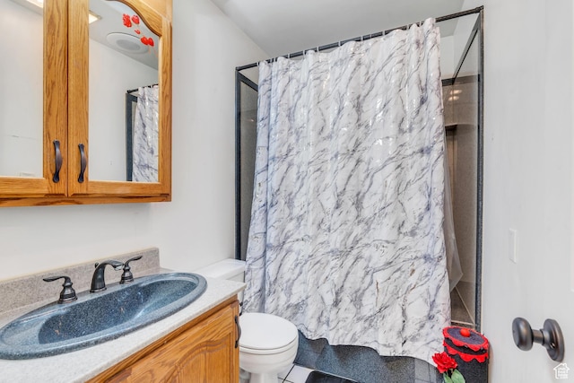 1402 Shepherd Dr, Wellington, UT 84542 - bathroom with tile patterned flooring, vanity, toilet, and walk in shower