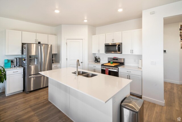 kitchen featuring sink, white cabinets, stainless steel appliances, and dark hardwood / wood-style floors