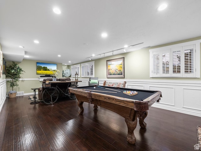 208 S 1100 E, Payson, UT 84651 - playroom with wainscoting, billiards table, a decorative wall, recessed lighting, and wood finished floors