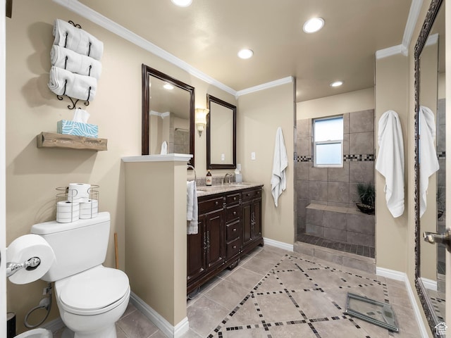 208 S 1100 E, Payson, UT 84651 - full bath with vanity, a walk in shower, crown molding, tile patterned floors, and recessed lighting