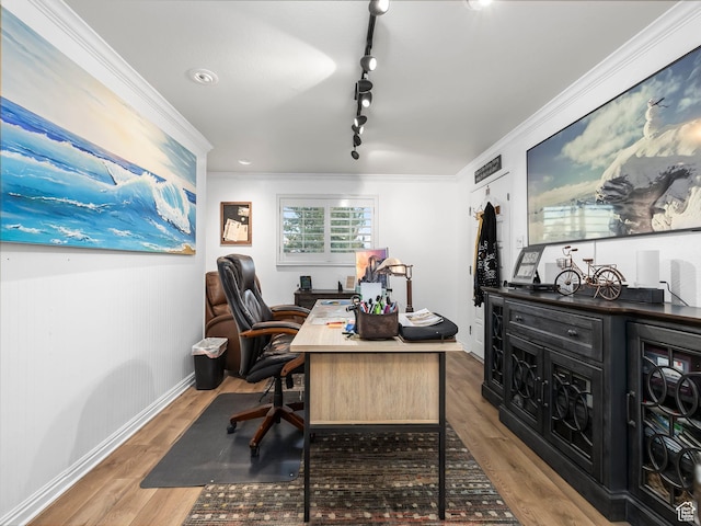 208 S 1100 E, Payson, UT 84651 - office area with wood finished floors, ornamental molding, and track lighting