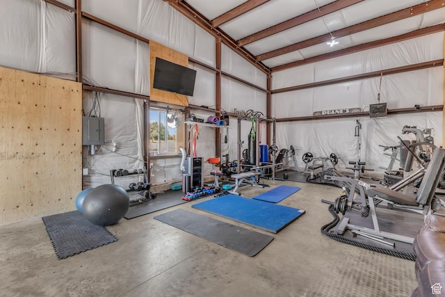 30 W 400 N, Fillmore, UT 84631 - exercise area featuring a high ceiling and electric panel
