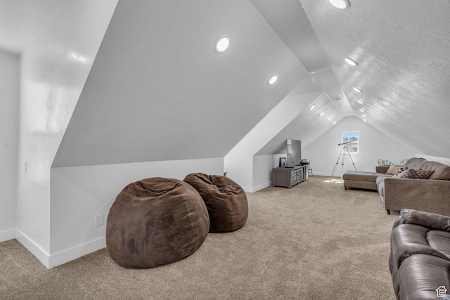 30 W 400 N, Fillmore, UT 84631 - interior space featuring light colored carpet, a textured ceiling, and vaulted ceiling