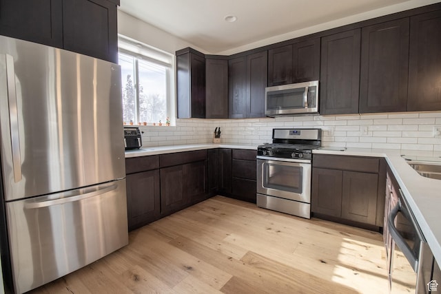 1418 E Komenda Way, Millcreek, UT 84124 - kitchen featuring light hardwood / wood-style flooring, stainless steel appliances, and dark brown cabinets