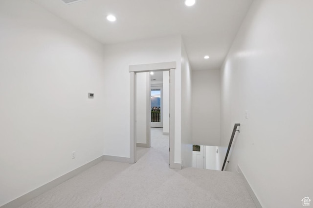 11423 S Watercourse Rd, South Jordan, UT 84009 - hall featuring an upstairs landing, recessed lighting, carpet floors, and baseboards