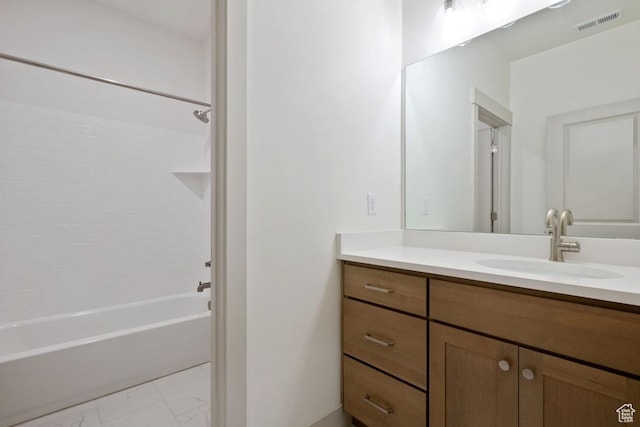 11423 S Watercourse Rd, South Jordan, UT 84009 - full bathroom with vanity, shower / bath combination, and marble finish floors