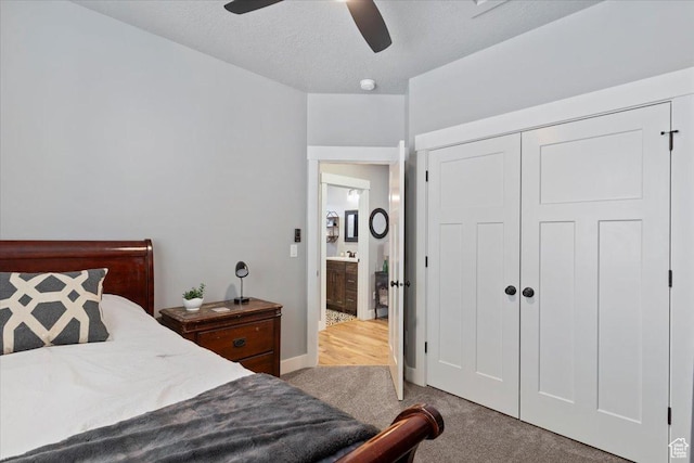 3851 N 425 E, North Ogden, UT 84414 - carpeted bedroom with ceiling fan, a closet, and a textured ceiling