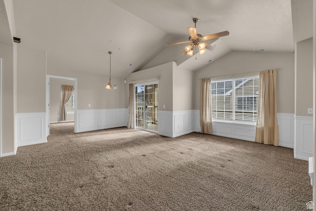 67 S 930 E, American Fork, UT 84003 - interior space featuring carpet flooring, ceiling fan with notable chandelier, and lofted ceiling
