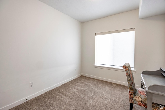 unfurnished office with baseboards and carpet