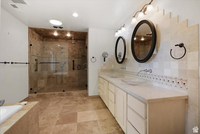 1375 E 260 N, Logan, UT 84321 - bathroom with separate shower and tub, tasteful backsplash, and vanity