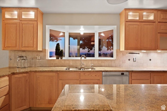 1375 E 260 N, Logan, UT 84321 - kitchen featuring tasteful backsplash, light stone counters, and sink