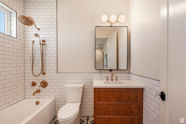 6736 E Via Cortina, Huntsville, UT 84317 - full bathroom with vanity, tiled shower / bath combo, toilet, and tile walls