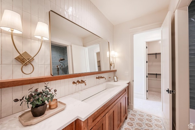 6736 E Via Cortina, Huntsville, UT 84317 - bathroom with vanity, tile walls, and walk in shower