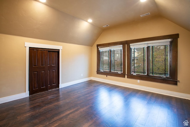 121 T St, Salt Lake City, UT 84103 - bonus room featuring lofted ceiling, dark wood-style flooring, and visible vents