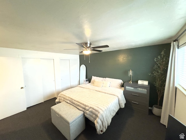 314 W Center St Unit D 141, Bountiful, UT 84010 - bedroom with ceiling fan, dark carpet, and two closets