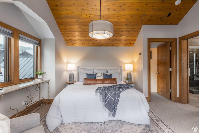 45 King Rd, Park City, UT 84060 - bedroom featuring baseboards, carpet floors, wooden ceiling, and lofted ceiling