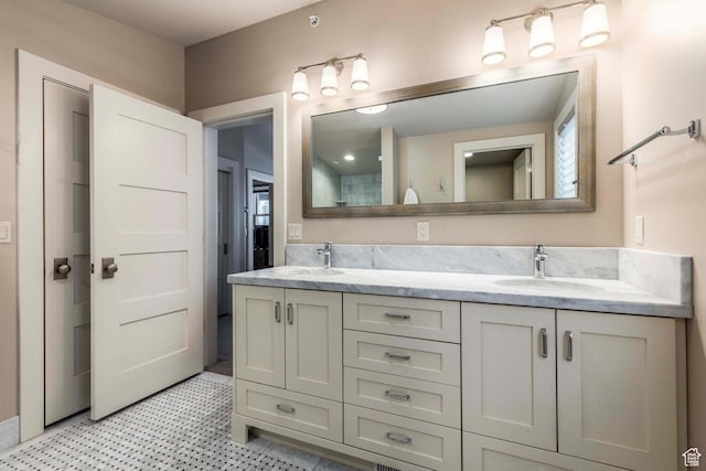 45 King Rd, Park City, UT 84060 - bathroom with tile patterned floors, double vanity, and a sink