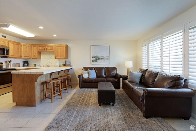 view of tiled living room